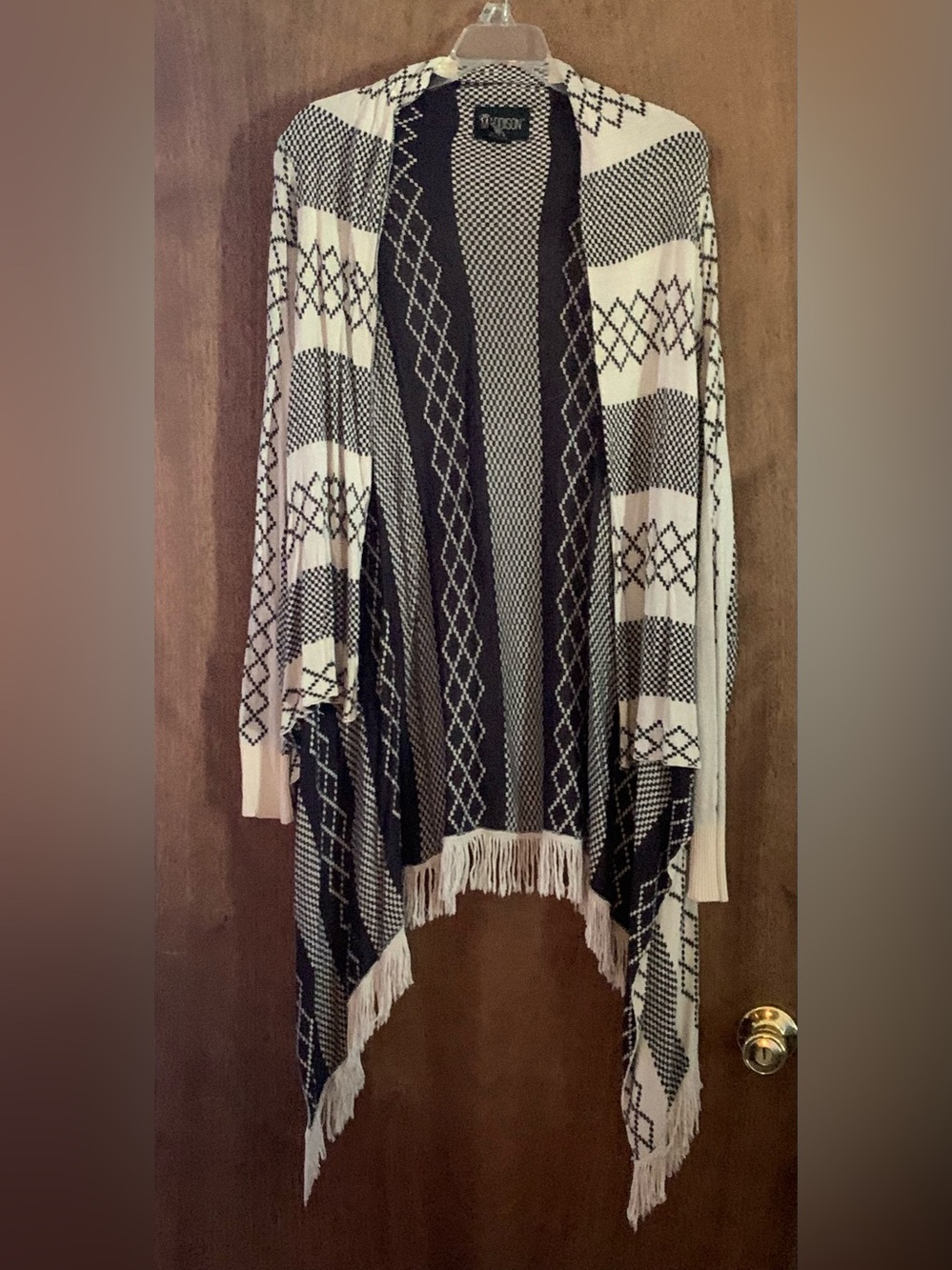 Madison Black and Cream Geometric Fringe Wrap